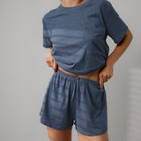 Lunya Loungewear Organic Pima Tee Short Set - #Aegean Blue Heather